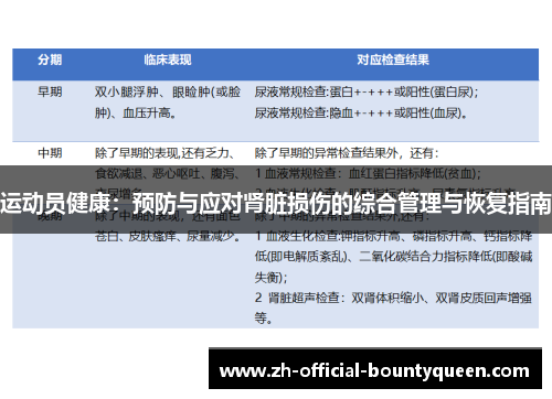 运动员健康：预防与应对肾脏损伤的综合管理与恢复指南